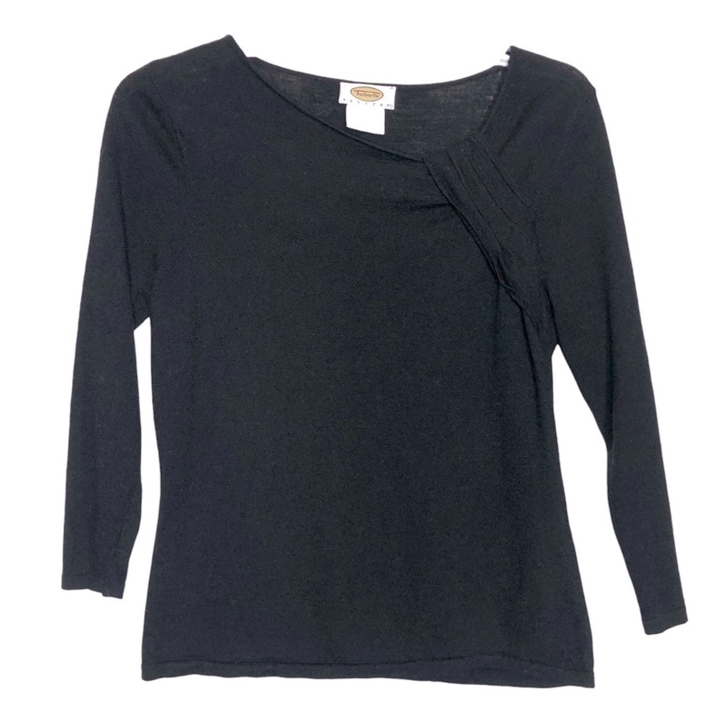Talbots PETITES - 100% Merino Wool Black Asymmetrical Neck Sweater - Size Small